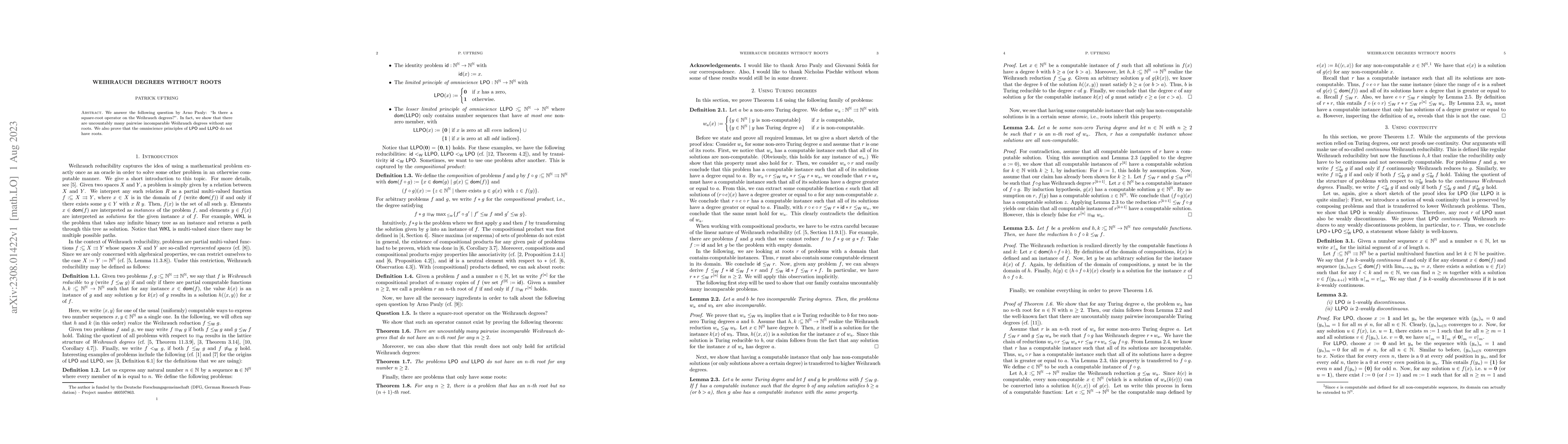 Thumbnail for Weihrauch degrees without roots