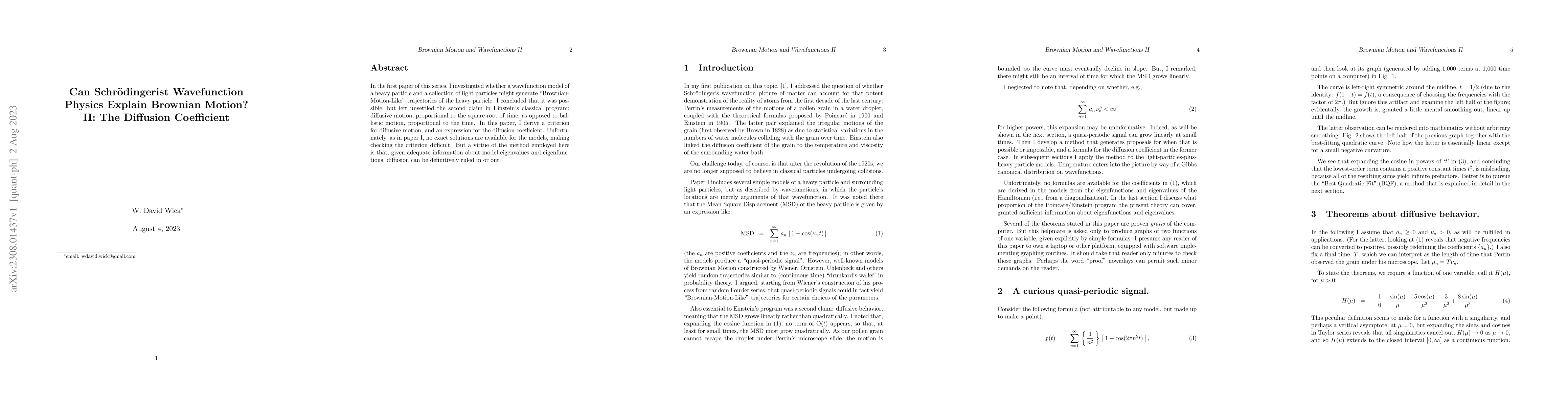 Thumbnail for Can Schrodingerist Wavefunction Physics Explain Brownian Motion? II. The
  Diffusion Coefficient