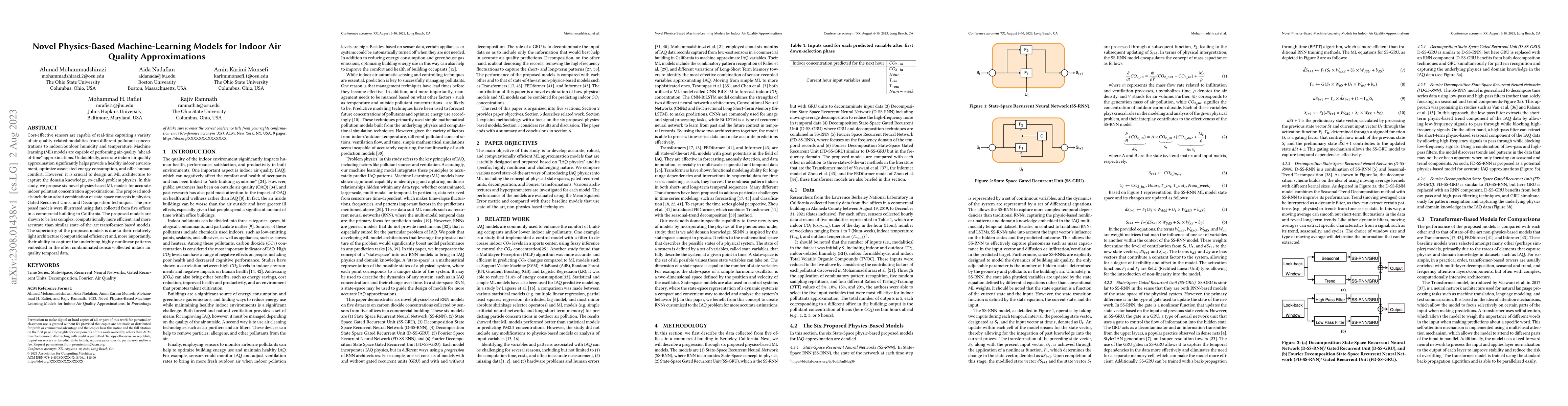 Thumbnail for Novel Physics-Based Machine-Learning Models for Indoor Air Quality
  Approximations