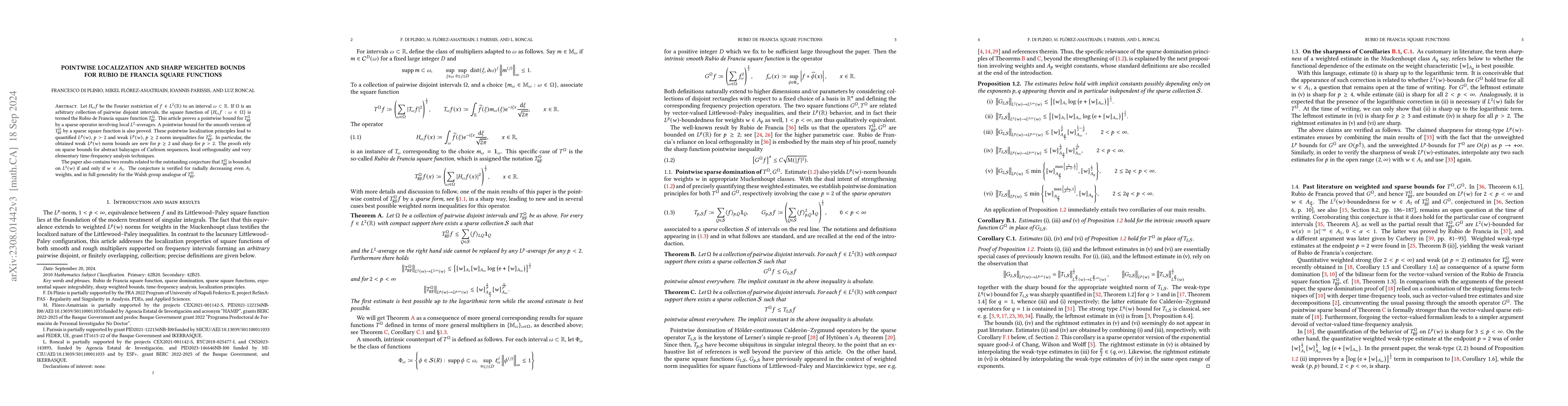 Thumbnail for Pointwise localization and sharp weighted bounds for Rubio de Francia
  square functions