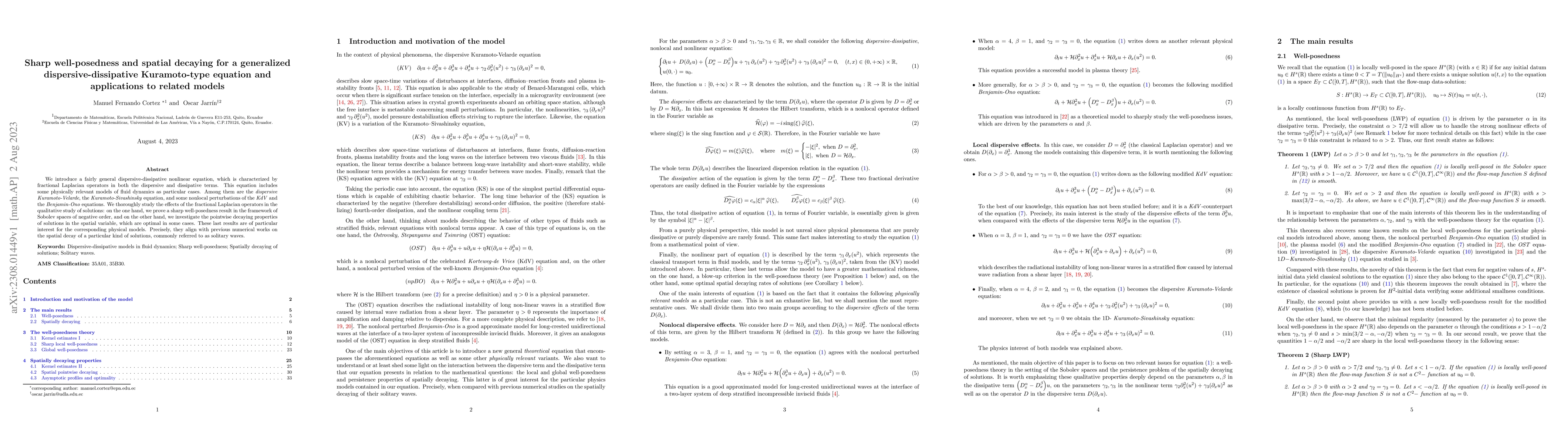 Thumbnail for Sharp well-posedness and spatial decaying for a generalized
  dispersive-dissipative Kuramoto-type equation and applications to related
  models