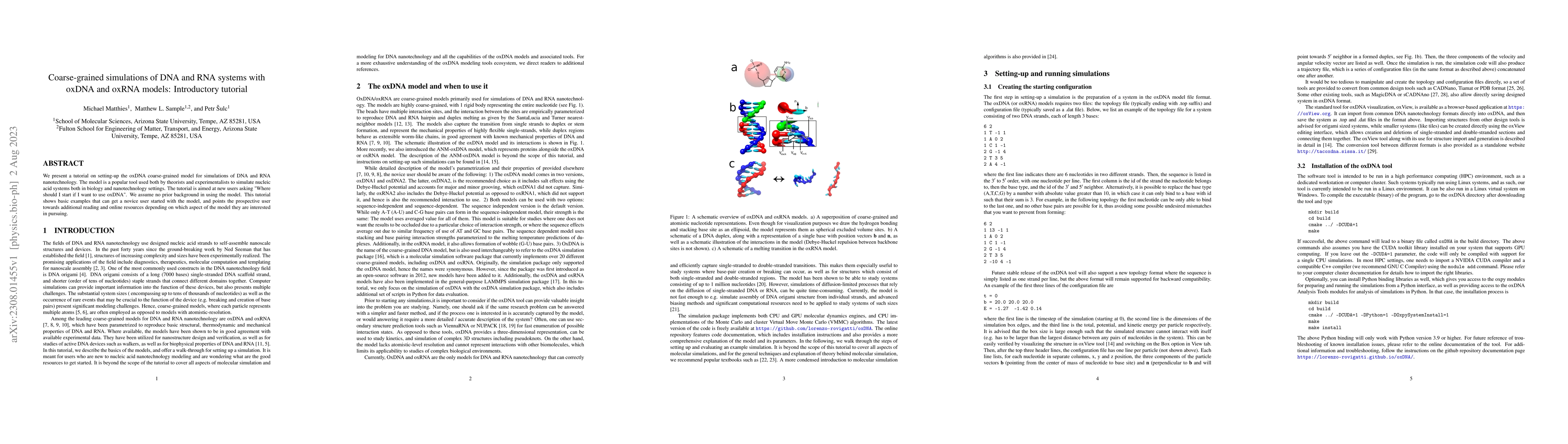 Thumbnail for Coarse-grained simulations of DNA and RNA systems with oxDNA and oxRNA
  models: Introductory tutorial