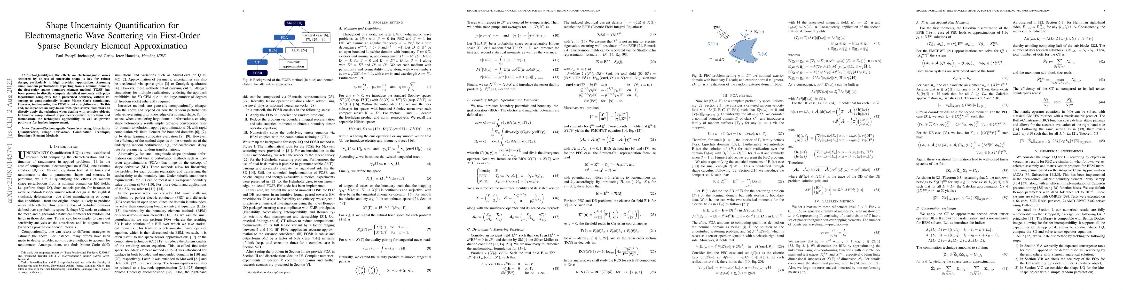Thumbnail for Shape Uncertainty Quantification for Electromagnetic Wave Scattering via
  First-Order Sparse Boundary Element Approximation