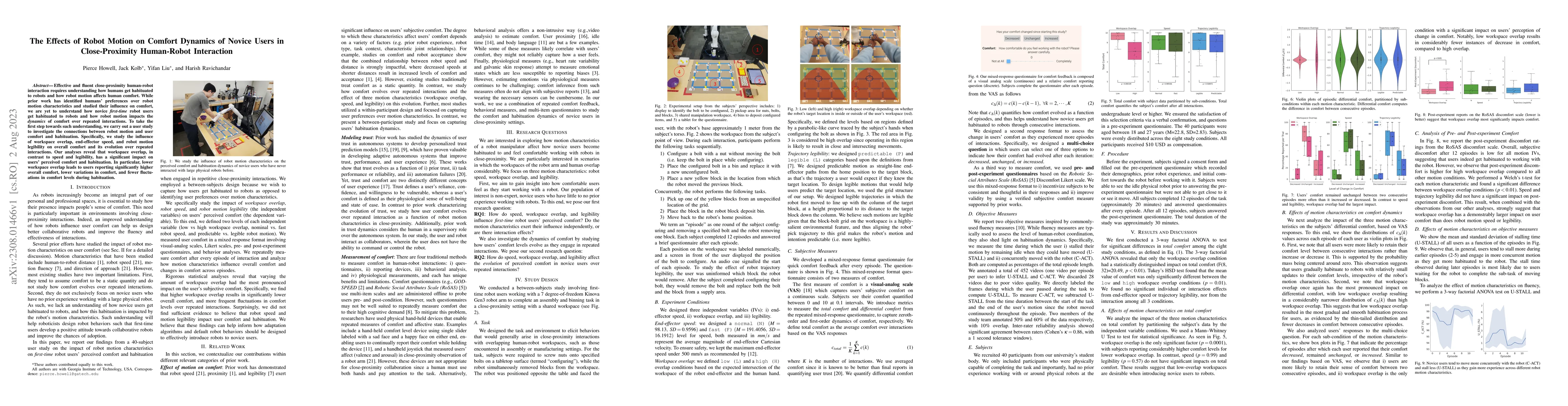 Thumbnail for The Effects of Robot Motion on Comfort Dynamics of Novice Users in
  Close-Proximity Human-Robot Interaction