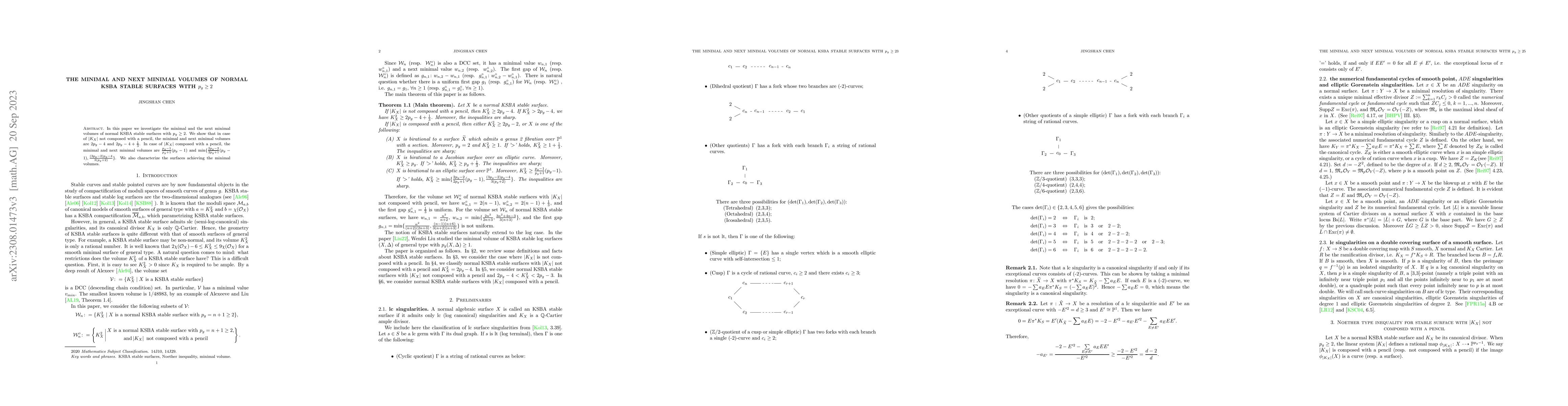 Thumbnail for The minimal and next minimal volumes of normal KSBA stable surfaces with
  $p_g\ge 2$