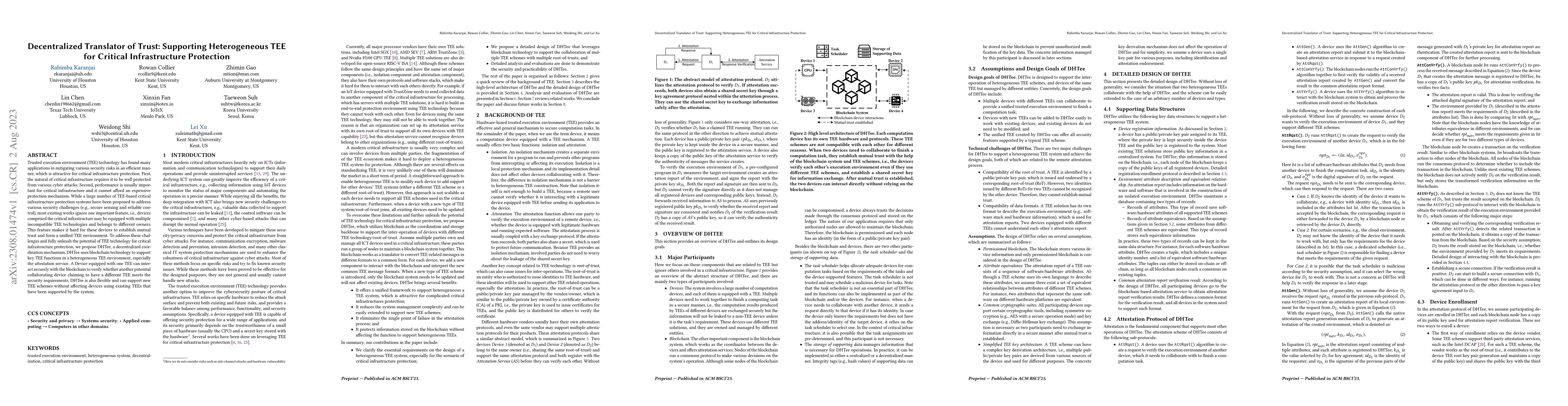Thumbnail for Decentralized Translator of Trust: Supporting Heterogeneous TEE for
  Critical Infrastructure Protection