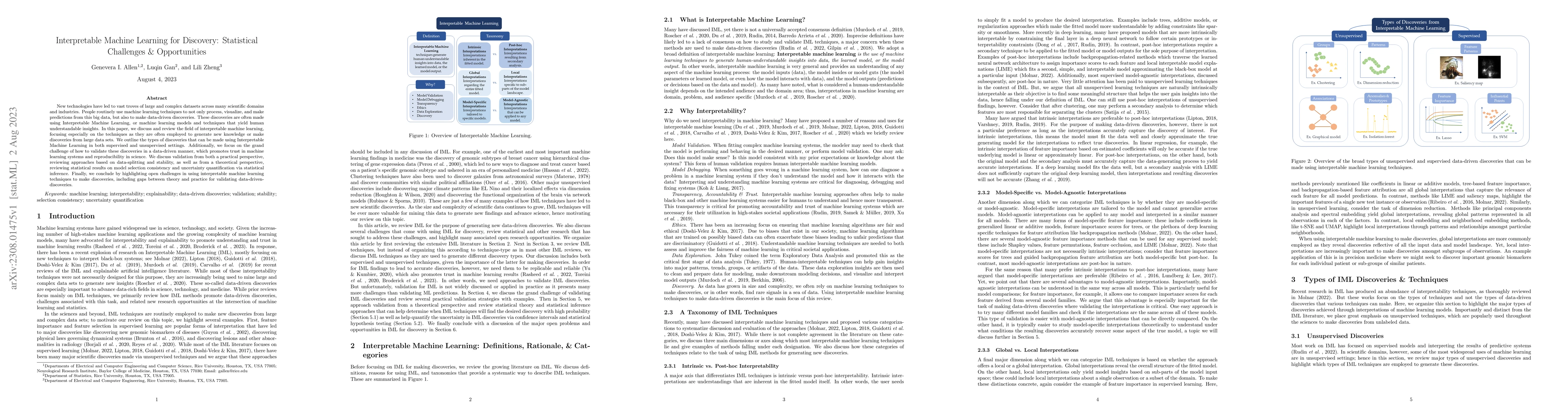 Thumbnail for Interpretable Machine Learning for Discovery: Statistical Challenges \&
  Opportunities