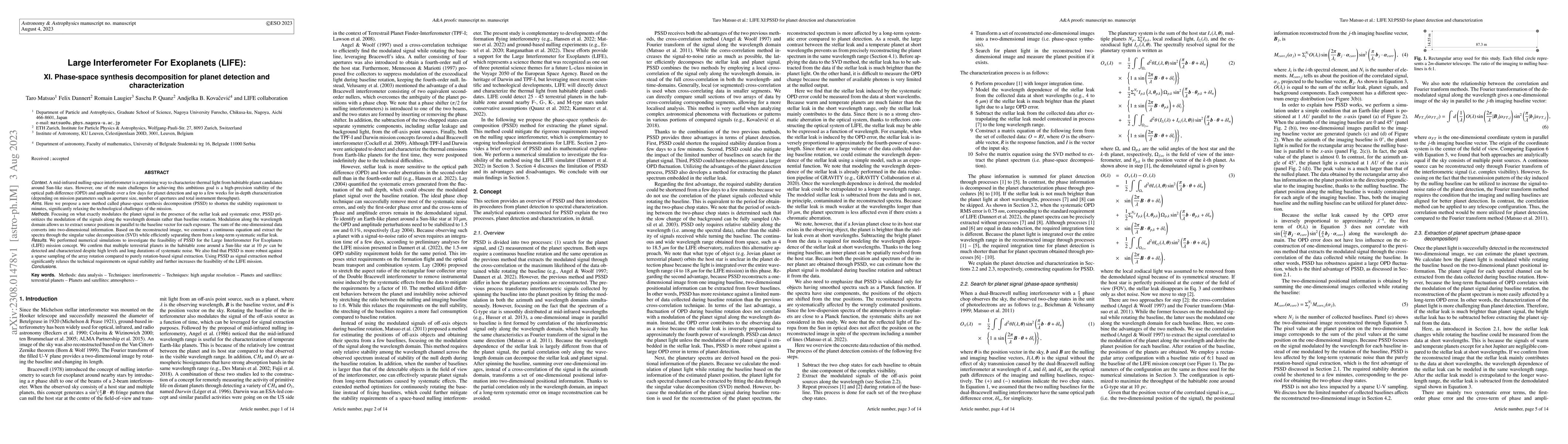 Thumbnail for Large Interferometer For Exoplanets (LIFE): XI. Phase-space synthesis
  decomposition for planet detection and characterization