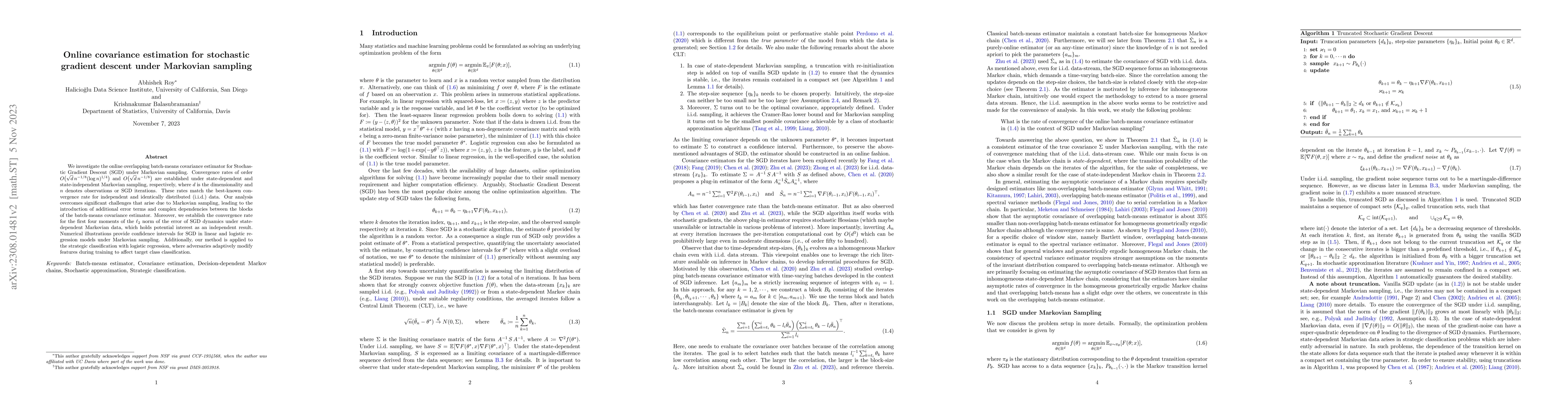 Thumbnail for Online covariance estimation for stochastic gradient descent under
  Markovian sampling