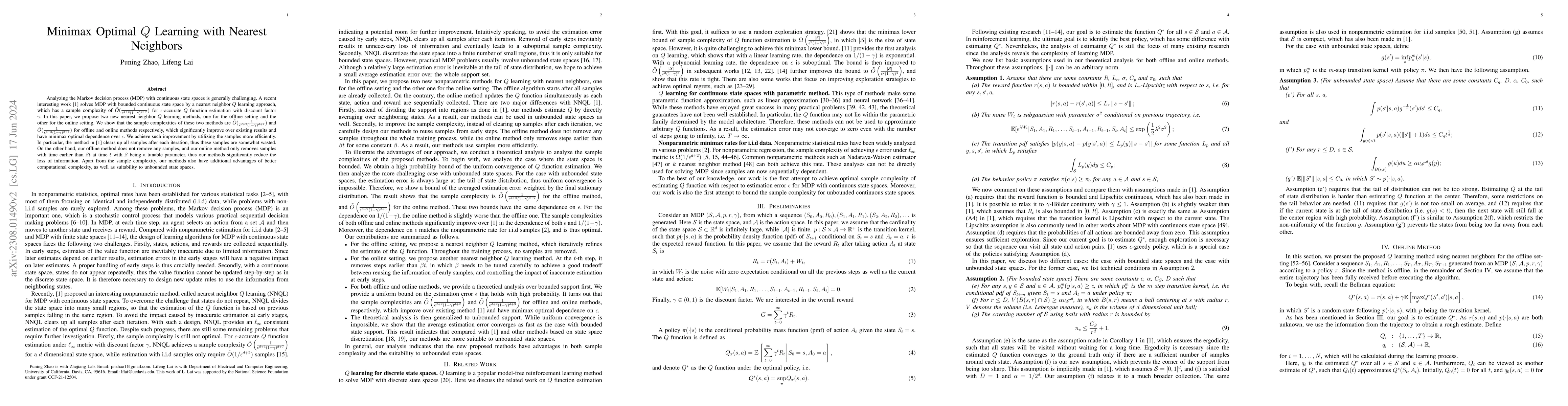 Thumbnail for Minimax Optimal Q Learning with Nearest Neighbors