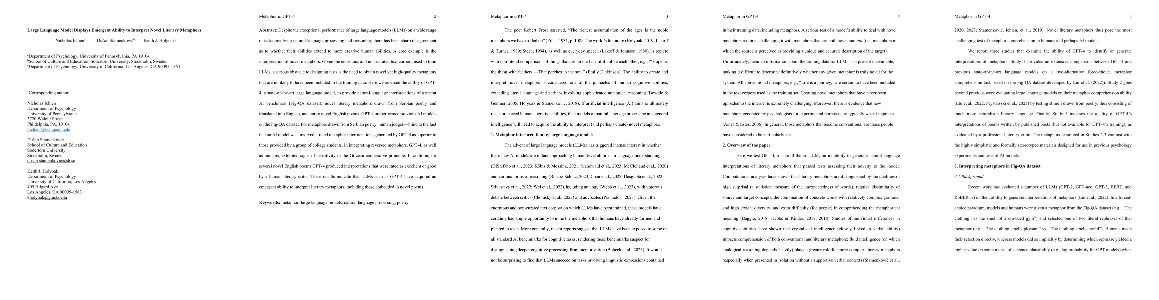Thumbnail for Large Language Model Displays Emergent Ability to Interpret Novel
  Literary Metaphors