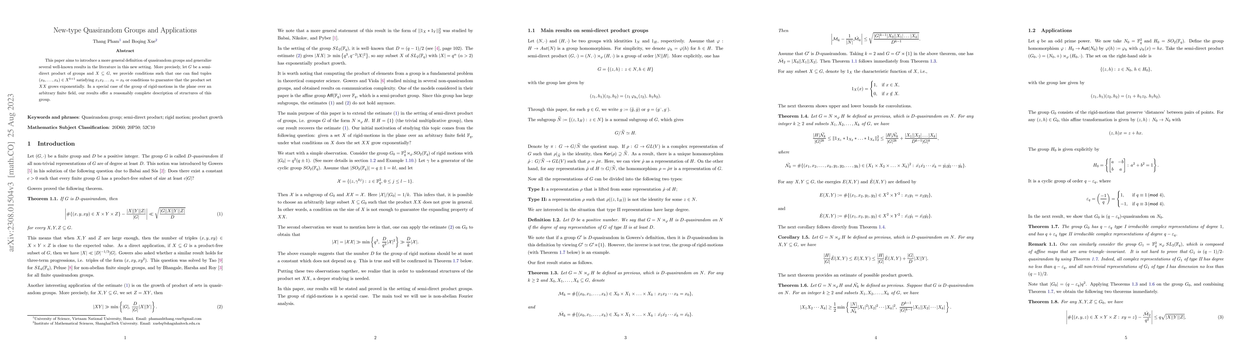 Thumbnail for New-type Quasirandom Groups and Applications
