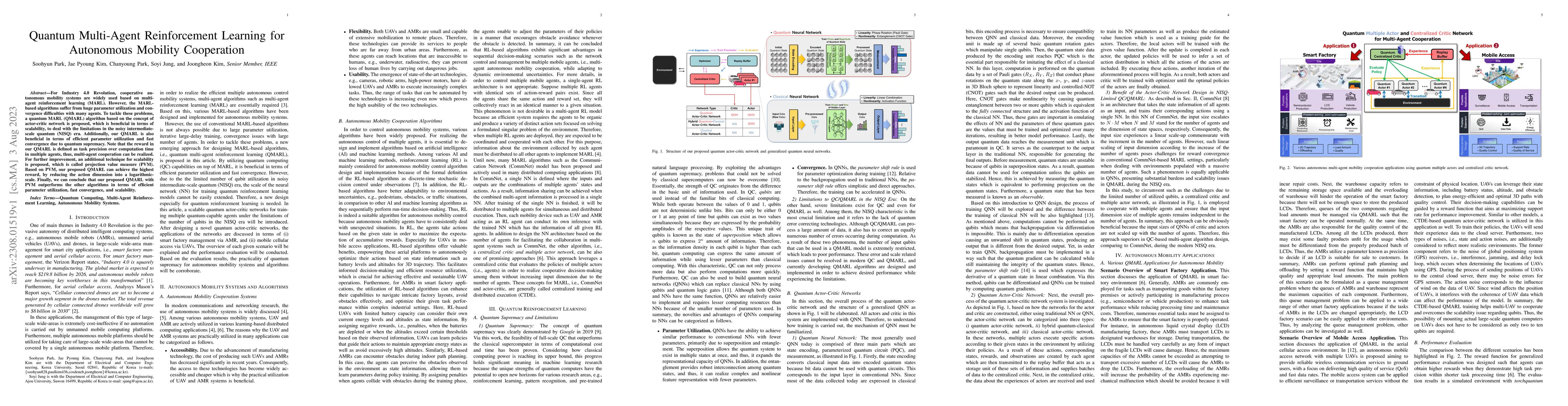 Thumbnail for Quantum Multi-Agent Reinforcement Learning for Autonomous Mobility
  Cooperation
