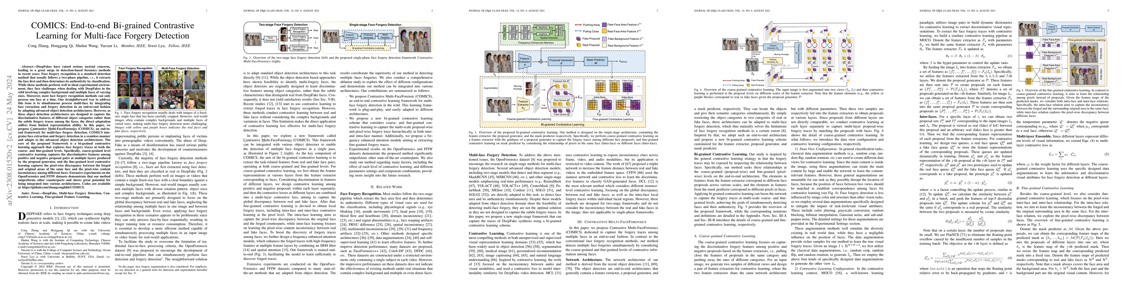Thumbnail for COMICS: End-to-end Bi-grained Contrastive Learning for Multi-face
  Forgery Detection