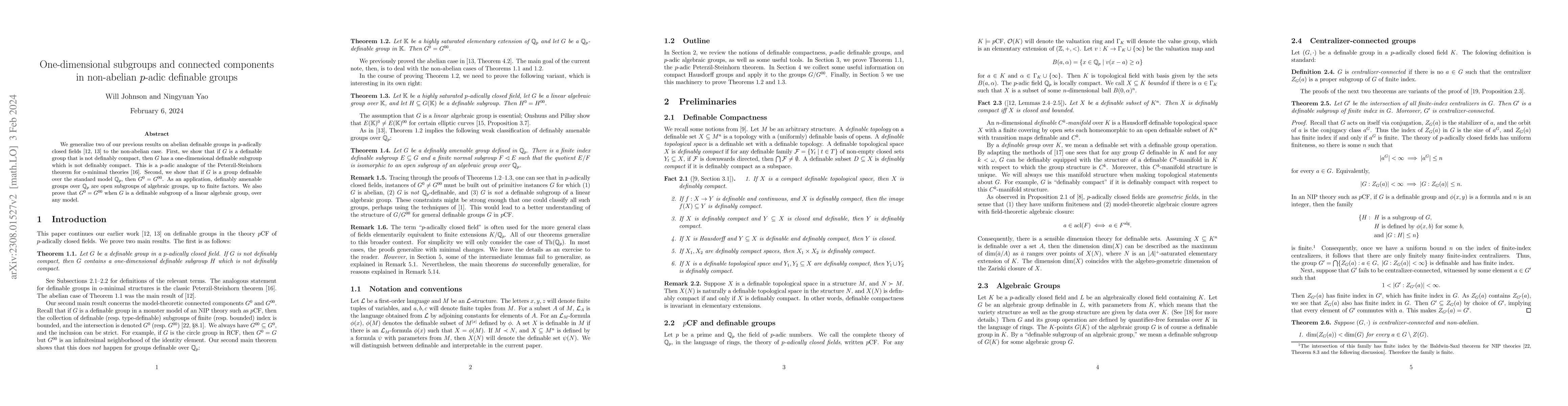 Thumbnail for One-dimensional subgroups and connected components in non-abelian
  $p$-adic definable groups