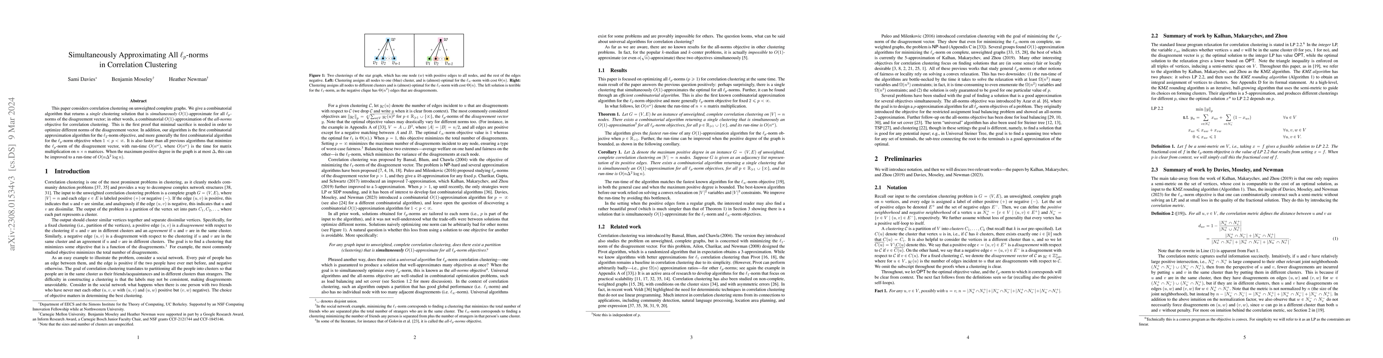 Thumbnail for Simultaneously Approximating All $\ell_p$-norms in Correlation
  Clustering