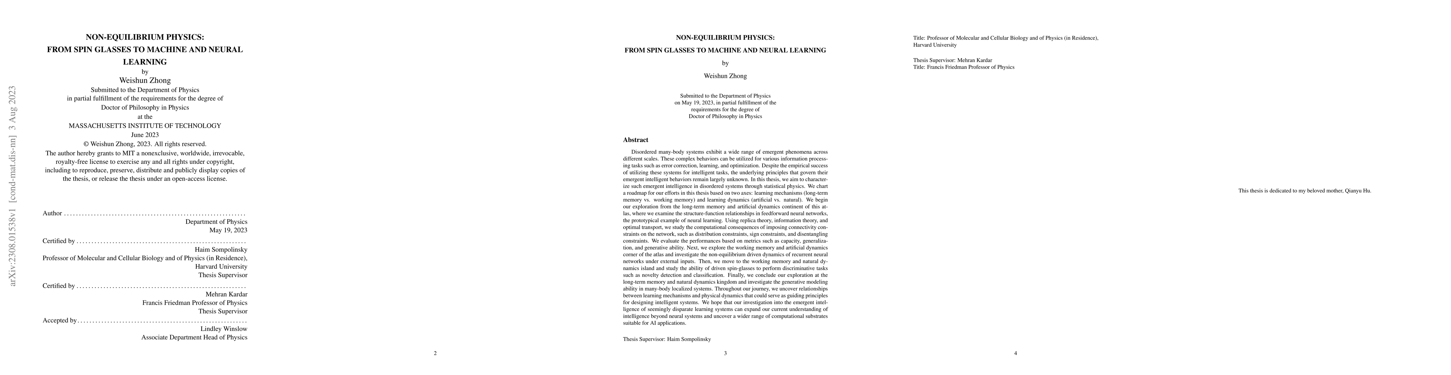 Thumbnail for Non-equilibrium physics: from spin glasses to machine and neural
  learning