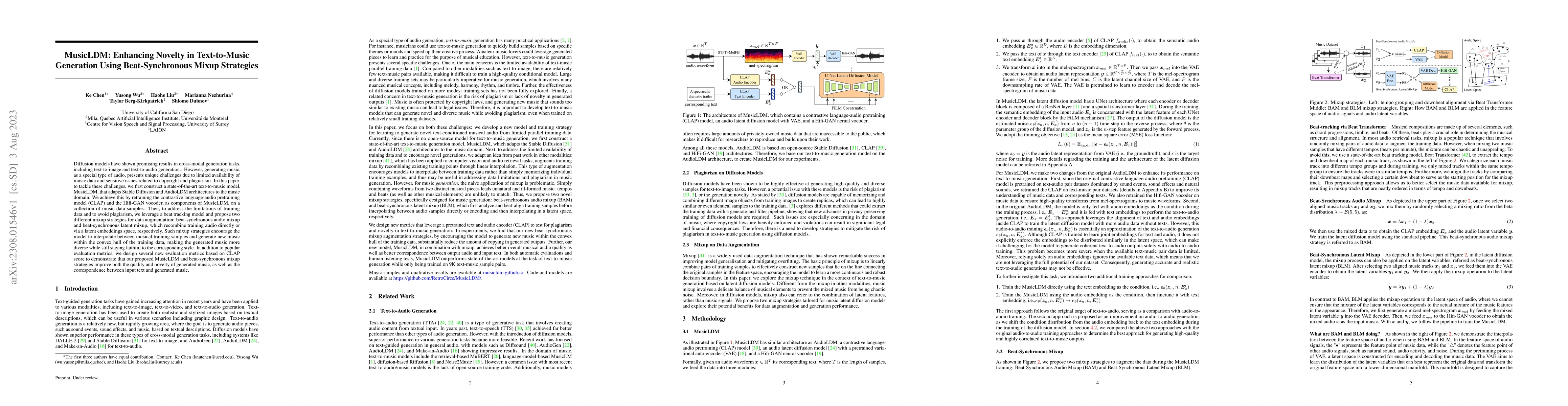 Thumbnail for MusicLDM: Enhancing Novelty in Text-to-Music Generation Using
  Beat-Synchronous Mixup Strategies