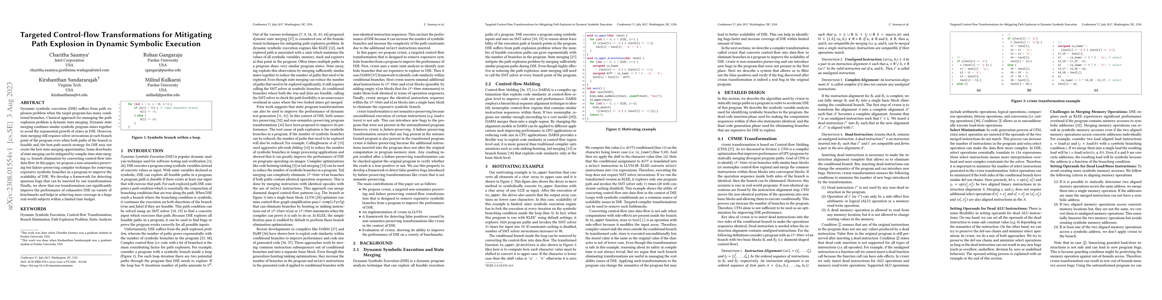 Thumbnail for Targeted Control-flow Transformations for Mitigating Path Explosion in
  Dynamic Symbolic Execution