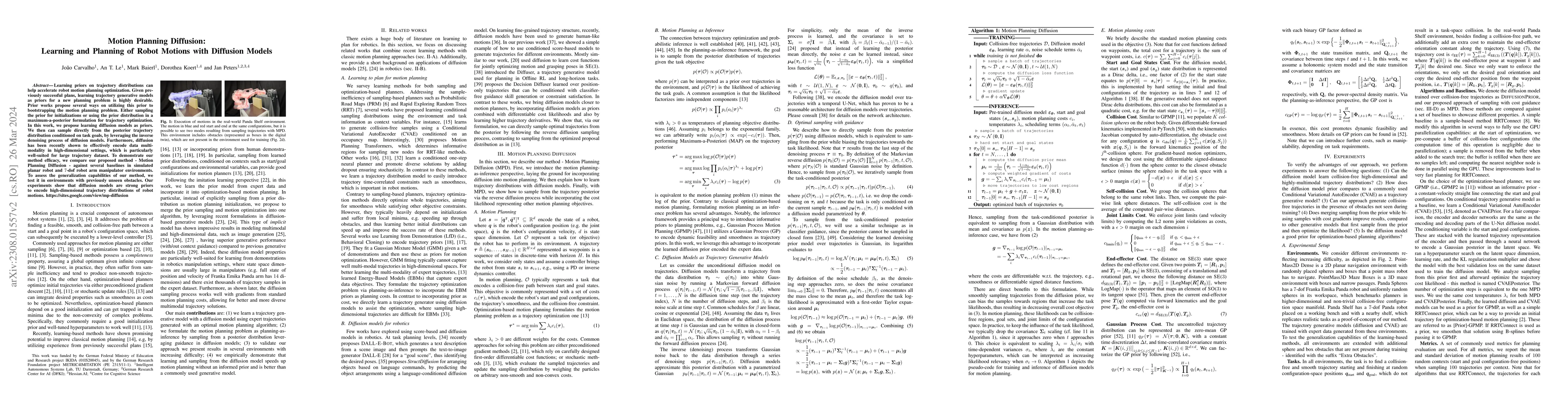 Thumbnail for Motion Planning Diffusion: Learning and Planning of Robot Motions with
  Diffusion Models