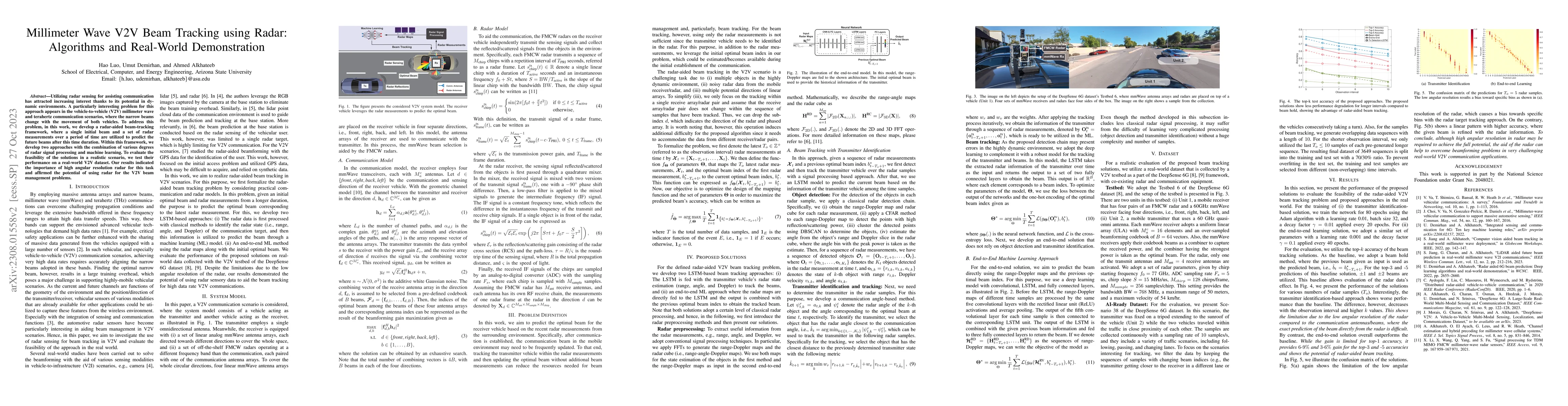 Thumbnail for Millimeter Wave V2V Beam Tracking using Radar: Algorithms and Real-World
  Demonstration