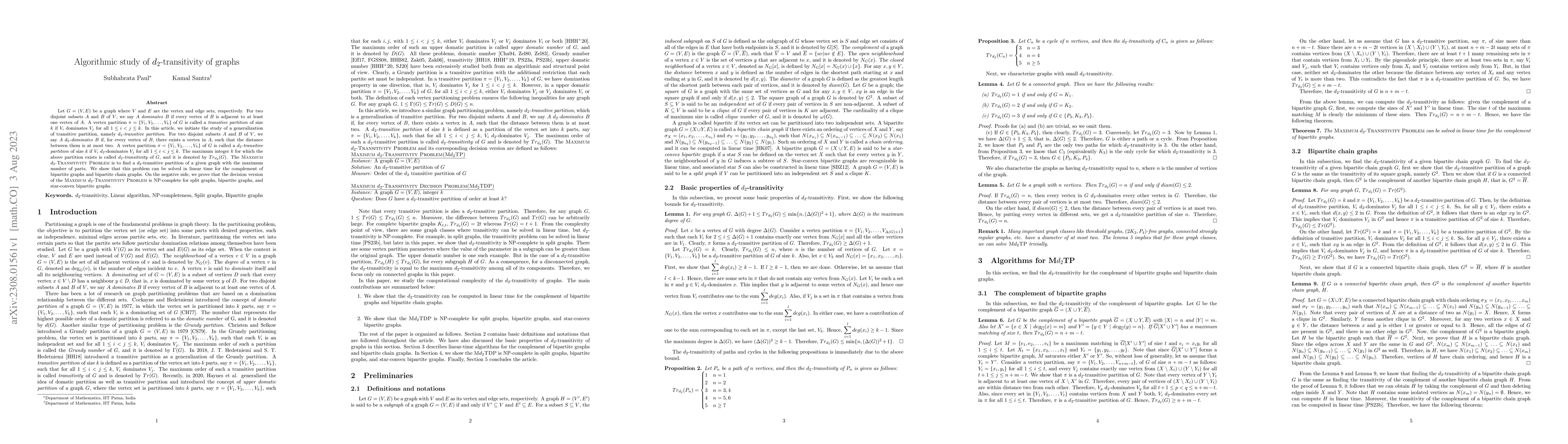 Thumbnail for Algorithmic study of $d_2$-transitivity of graphs