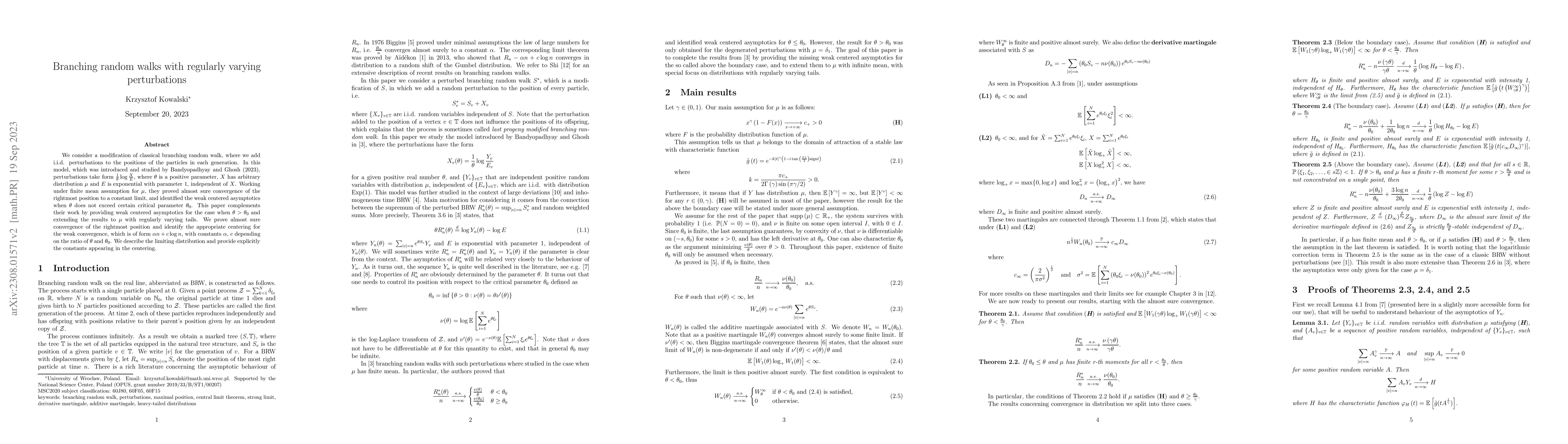 Thumbnail for Branching random walks with regularly varying perturbations