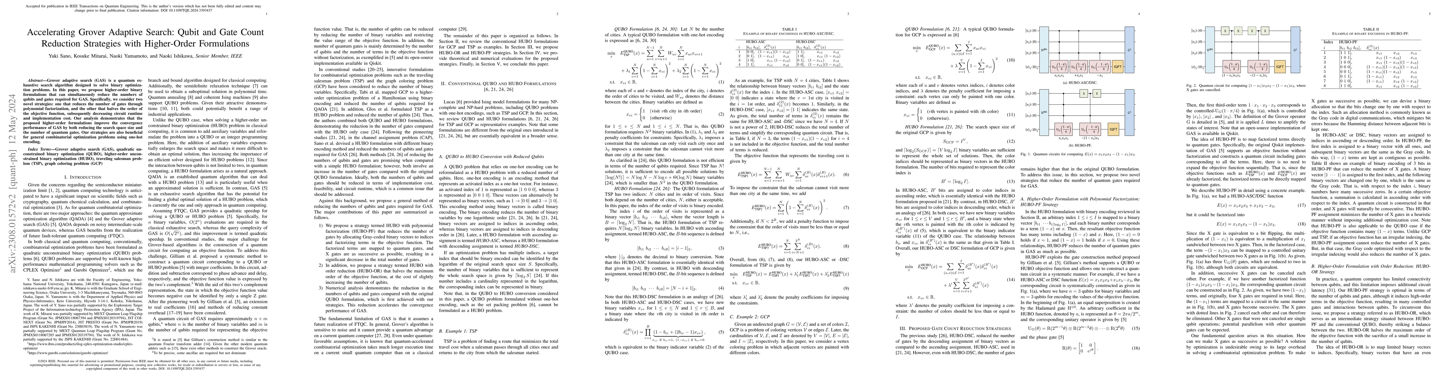Thumbnail for Accelerating Grover Adaptive Search: Qubit and Gate Count Reduction
  Strategies with Higher-Order Formulations