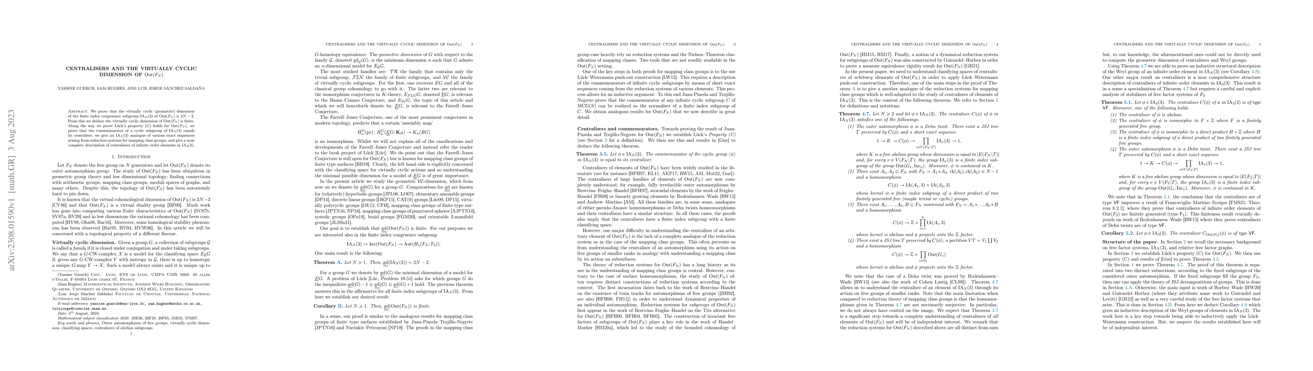 Thumbnail for Centralisers and the virtually cyclic dimension of $\mathrm{Out}(F_N)$