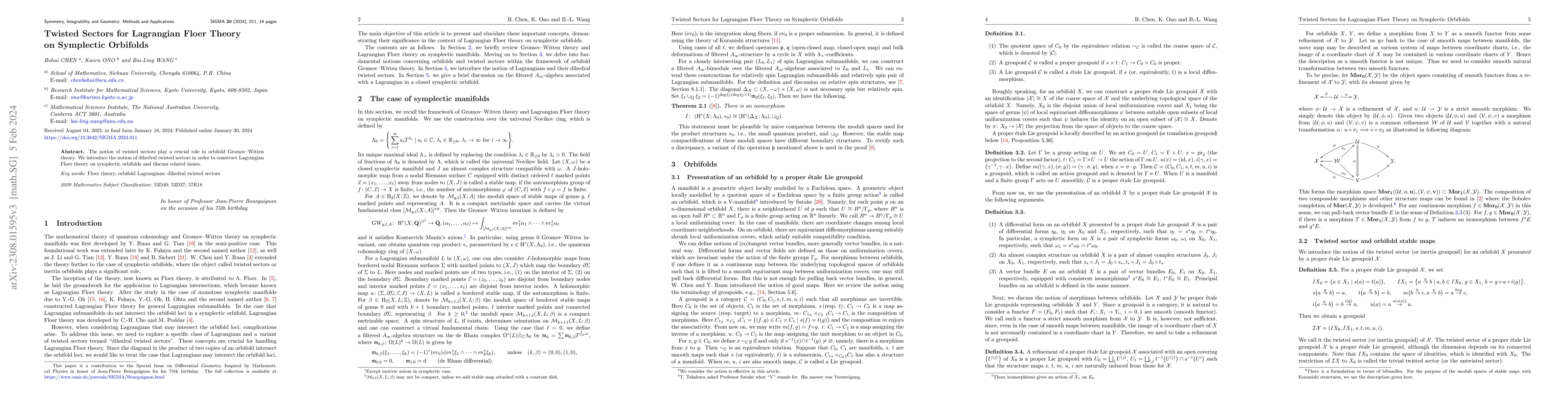 Thumbnail for Twisted Sectors for Lagrangian Floer Theory on Symplectic Orbifolds