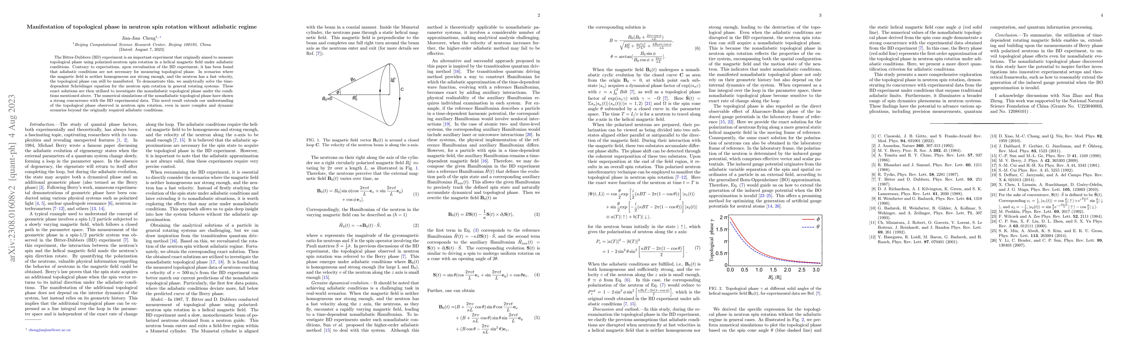 Thumbnail for Manifestation of topological phase in neutron spin rotation without
  adiabatic regime