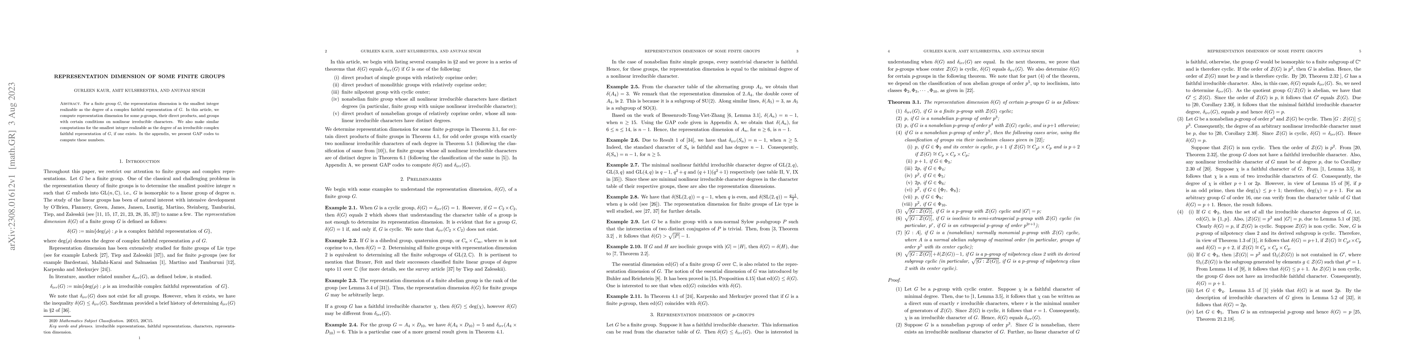 Thumbnail for Representation dimension of some finite groups
