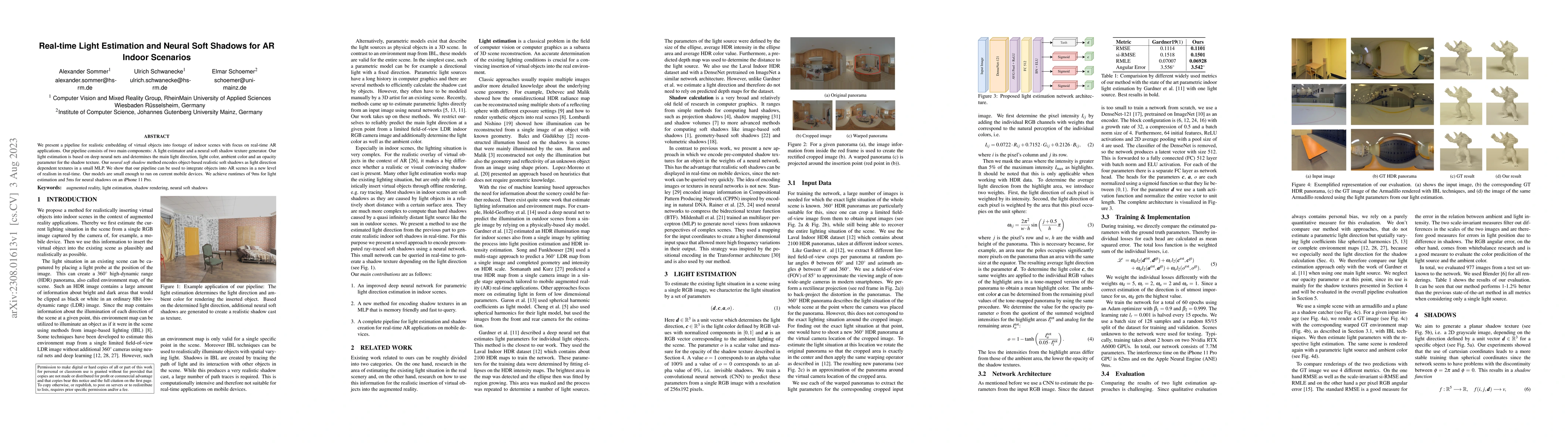 Thumbnail for Real-time Light Estimation and Neural Soft Shadows for AR Indoor
  Scenarios