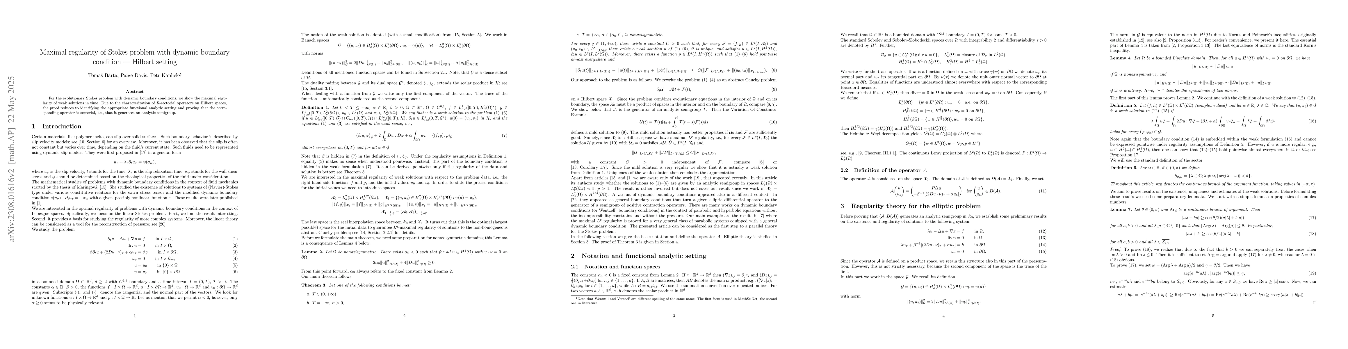 Thumbnail for Maximal regularity of Stokes problem with dynamic boundary condition --
  Hilbert setting