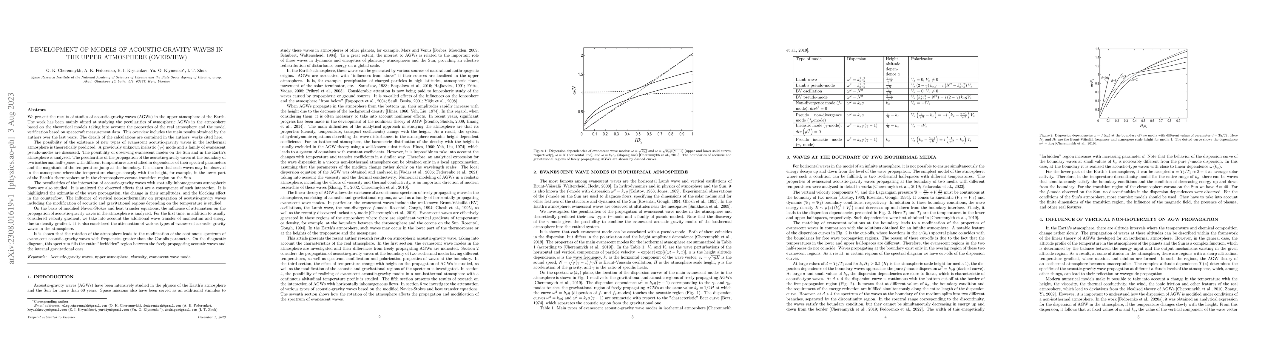 Thumbnail for development of models of acoustic-gravity waves in the upper atmosphere
  (overview)