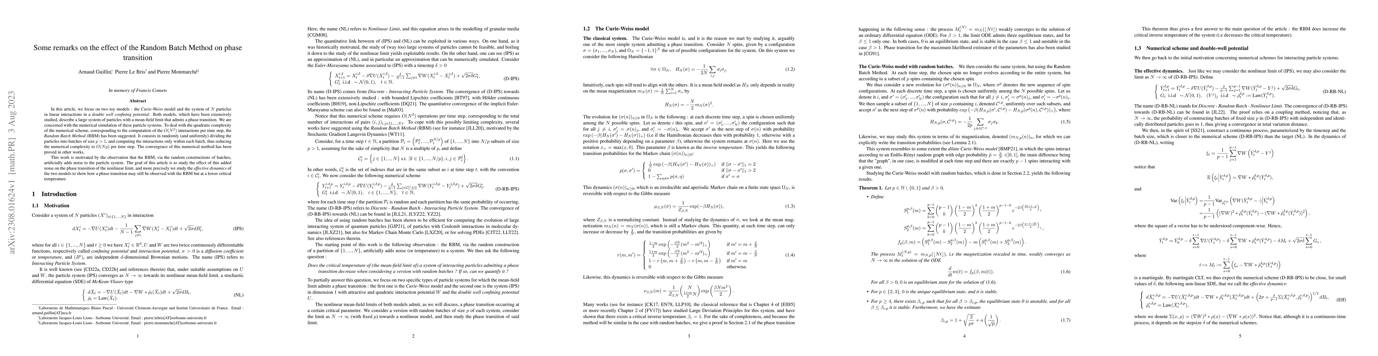 Thumbnail for Some remarks on the effect of the Random Batch Method on phase
  transition