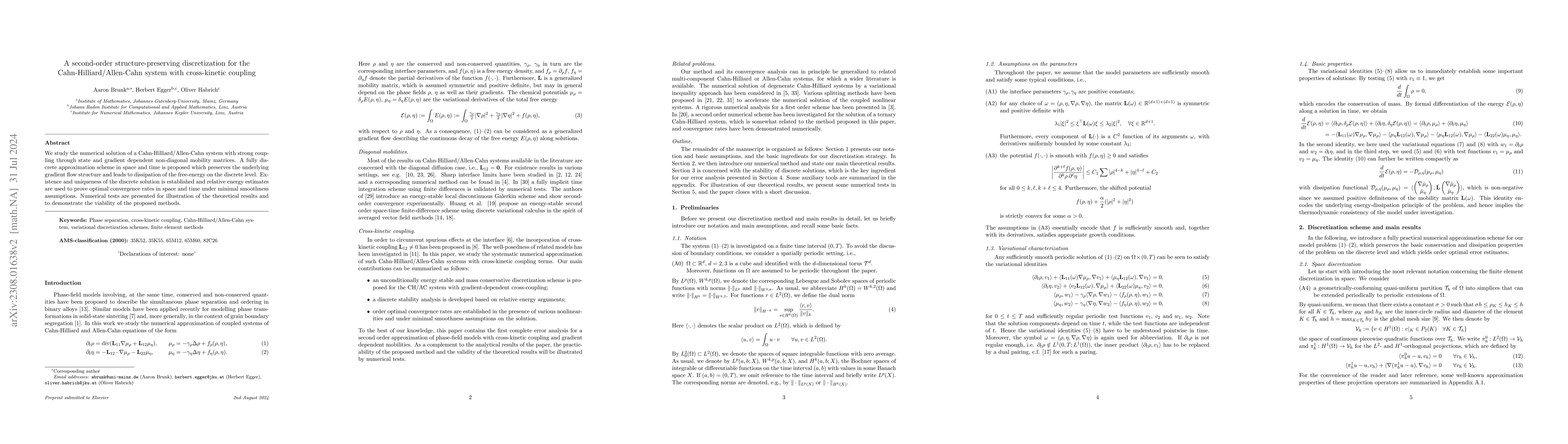 Thumbnail for A second-order structure-preserving discretization for the
  Cahn-Hilliard/Allen-Cahn system with cross-kinetic coupling