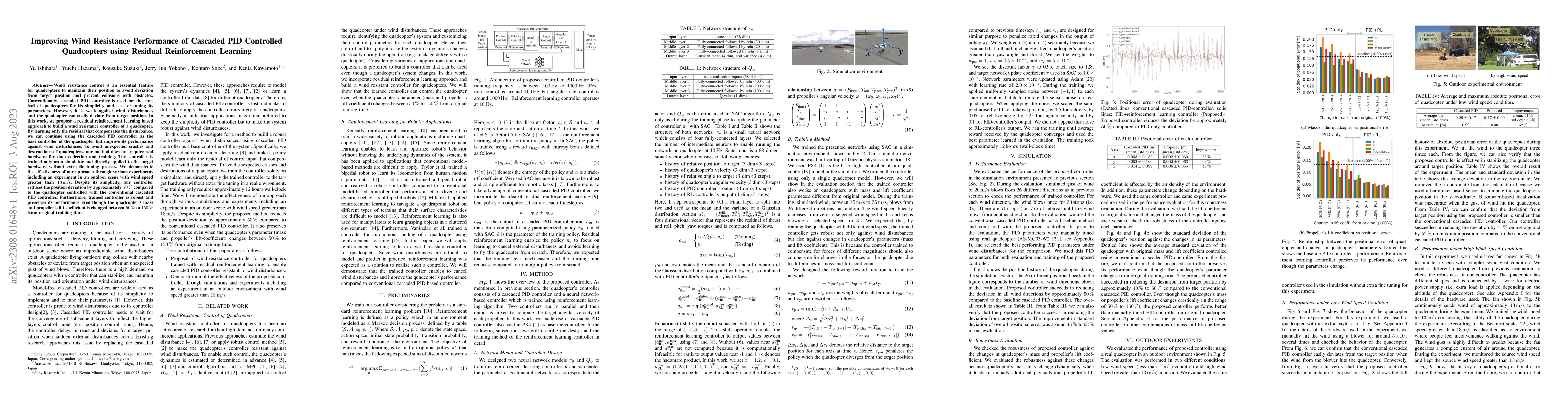 Thumbnail for Improving Wind Resistance Performance of Cascaded PID Controlled
  Quadcopters using Residual Reinforcement Learning
