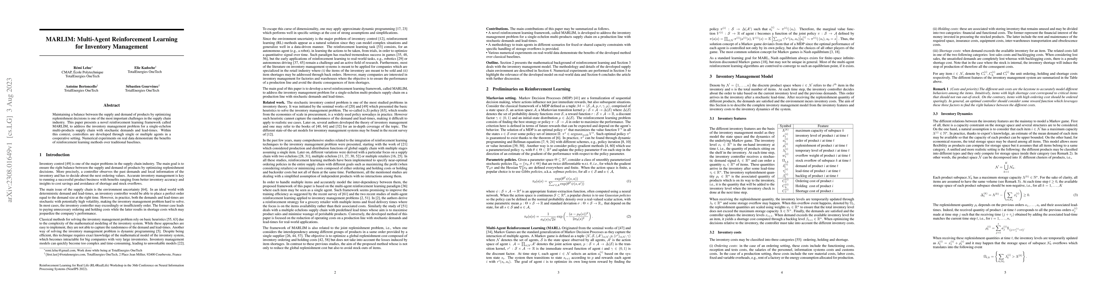 Thumbnail for MARLIM: Multi-Agent Reinforcement Learning for Inventory Management
