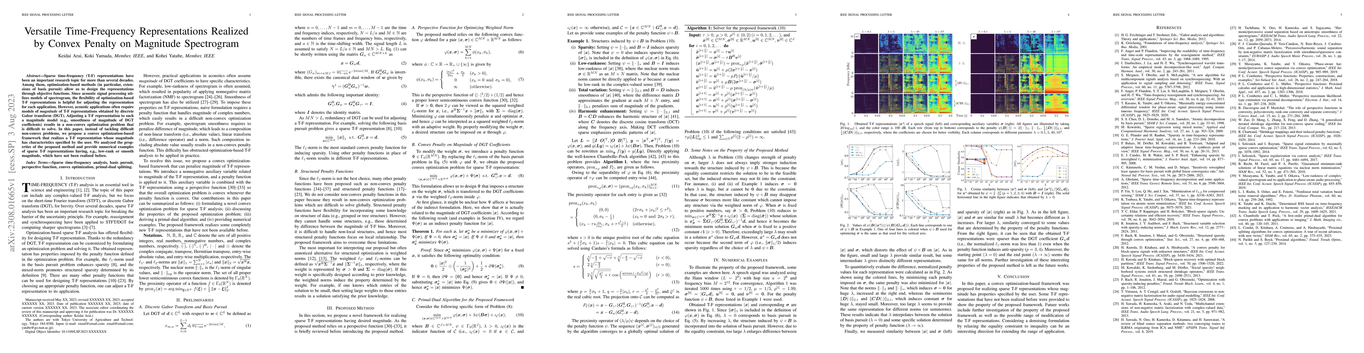 Thumbnail for Versatile Time-Frequency Representations Realized by Convex Penalty on
  Magnitude Spectrogram