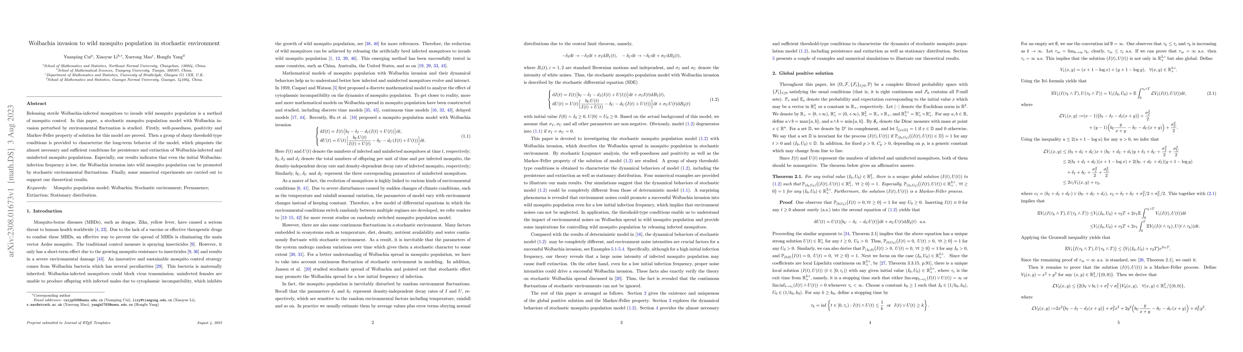 Thumbnail for Wolbachia invasion to wild mosquito population in stochastic environment