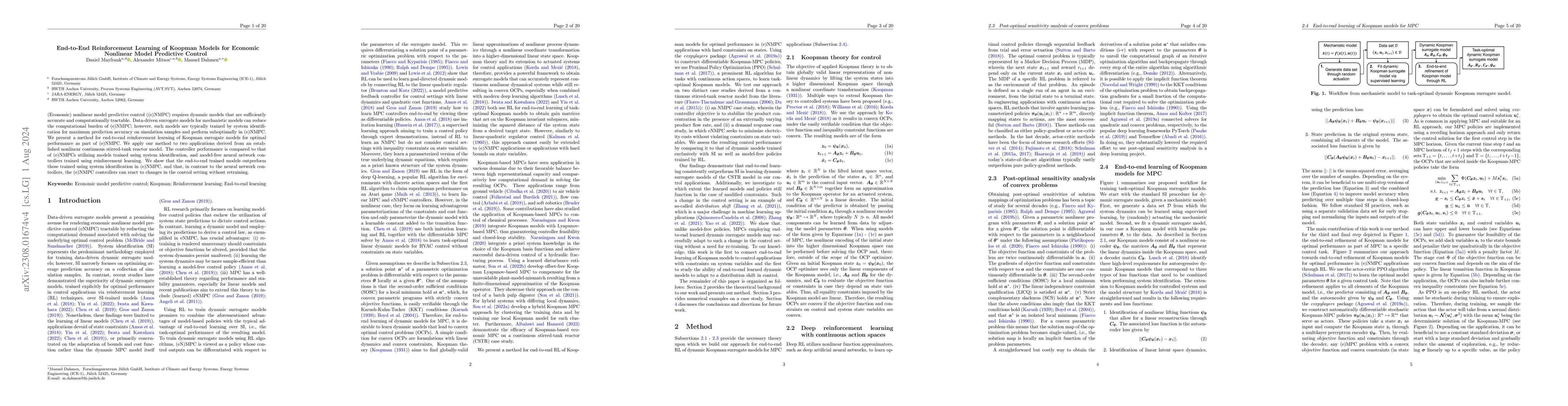 Thumbnail for End-to-End Reinforcement Learning of Koopman Models for Economic
  Nonlinear Model Predictive Control