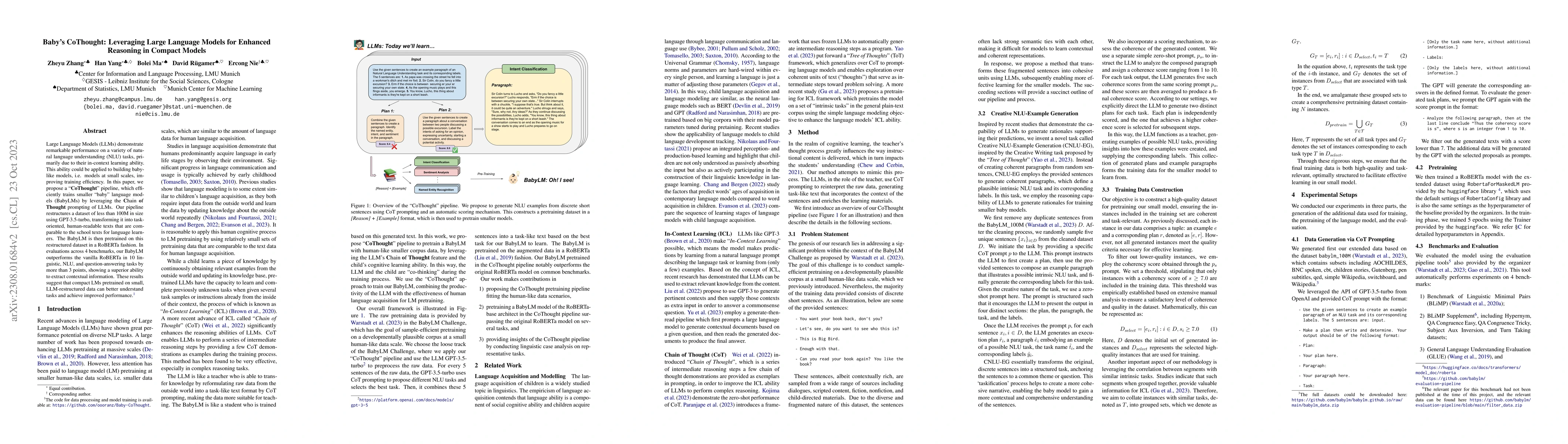 Thumbnail for Baby's CoThought: Leveraging Large Language Models for Enhanced
  Reasoning in Compact Models