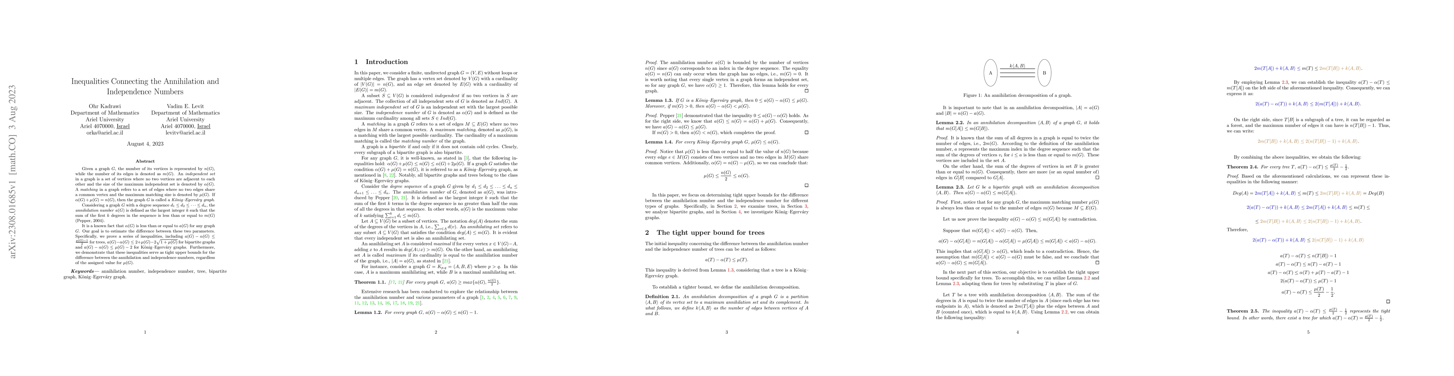 Thumbnail for Inequalities Connecting the Annihilation and Independence Numbers