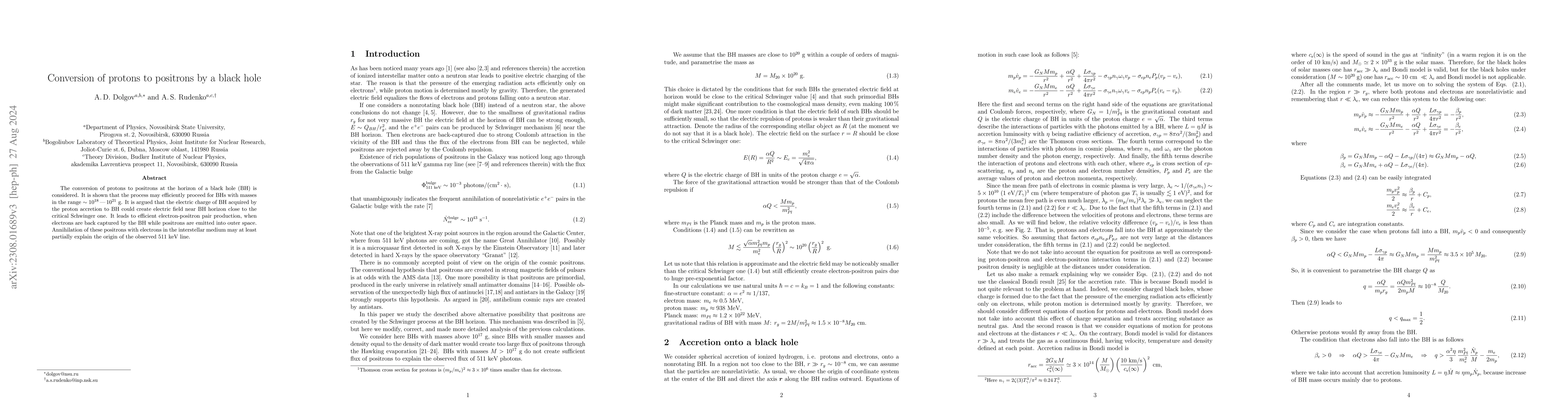 Thumbnail for Conversion of protons to positrons by a black hole