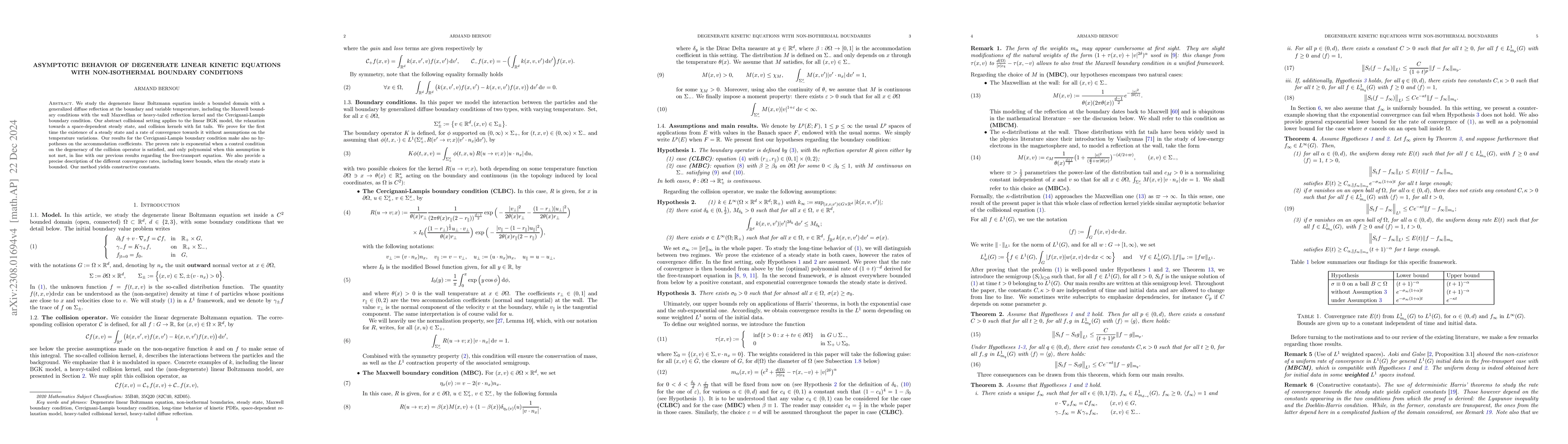 Thumbnail for Asymptotic Behavior of Degenerate Linear Kinetic Equations with
  Non-Isothermal Boundary Conditions