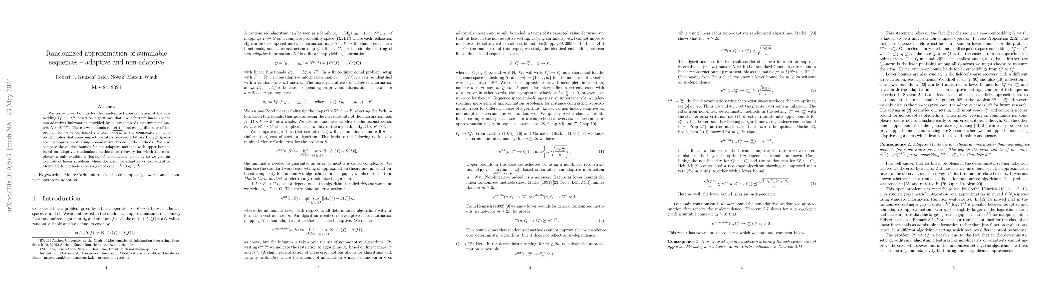 Thumbnail for Randomized approximation of summable sequences -- adaptive and
  non-adaptive