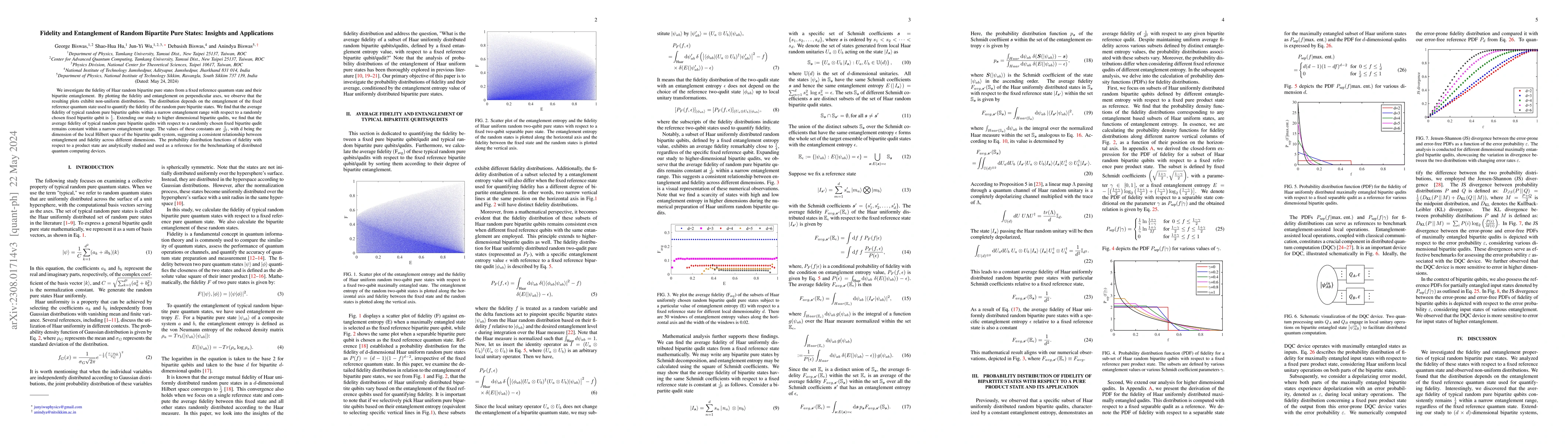 Thumbnail for Fidelity and Entanglement of Random Bipartite Pure States: Insights and
  Applications