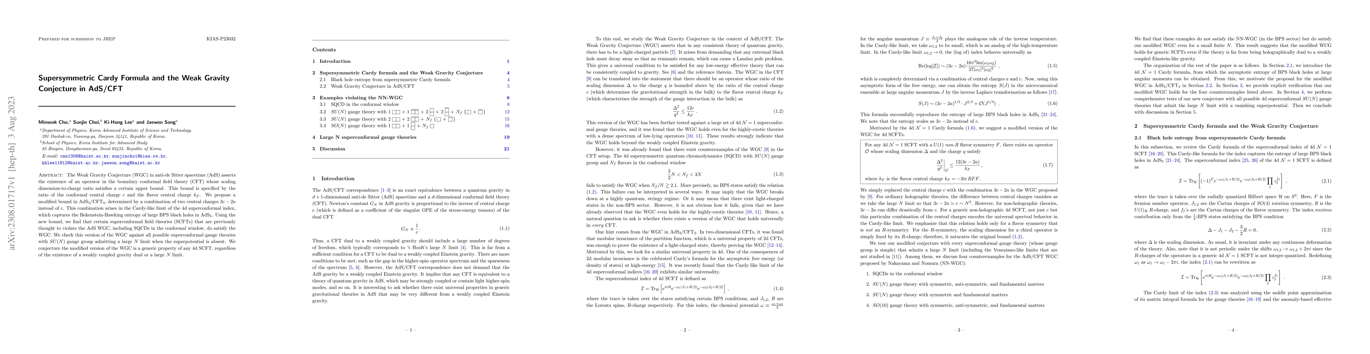 Thumbnail for Supersymmetric Cardy Formula and the Weak Gravity Conjecture in AdS/CFT