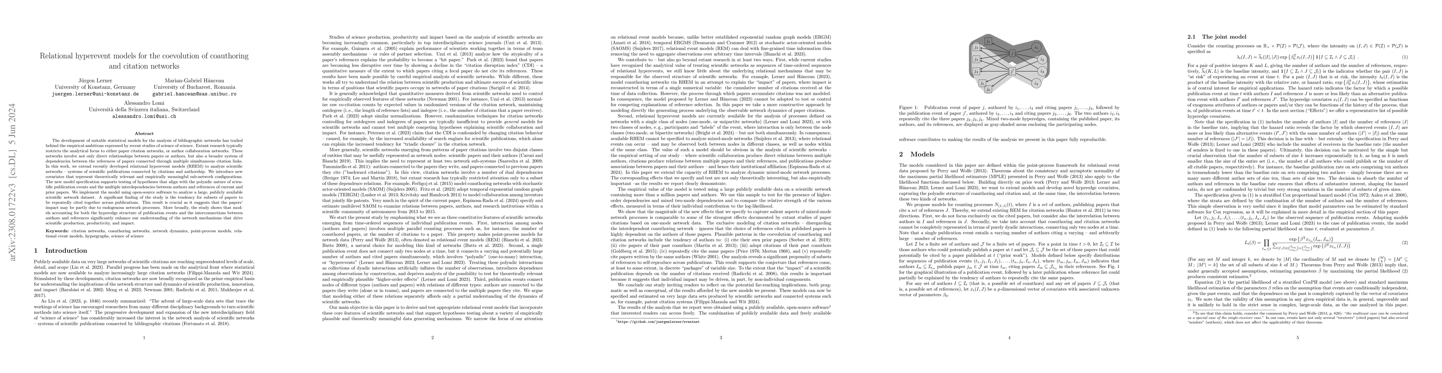Thumbnail for Relational hyperevent models for the coevolution of coauthoring and
  citation networks